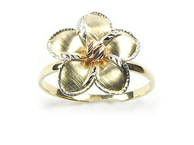 10K Yellow Gold Shimmer Cut Flower Ring C/Z