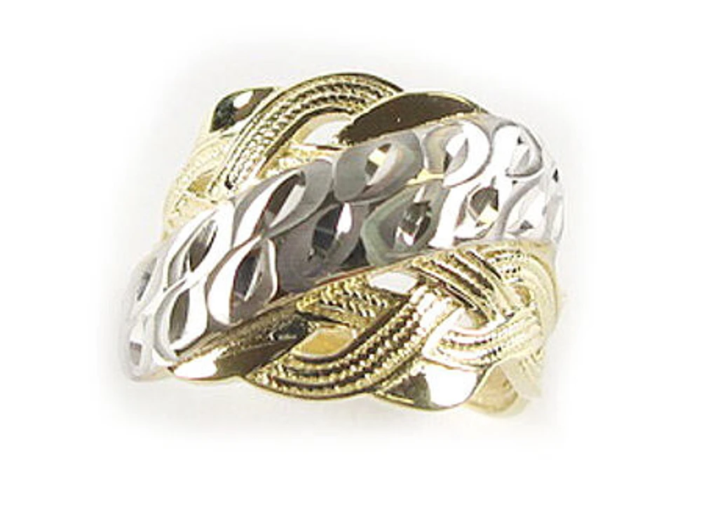 10K Yellow & White Gold Shimmer Cut Multi Loop Layer Ring