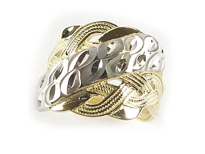 10K Yellow & White Gold Shimmer Cut Multi Loop Layer Ring