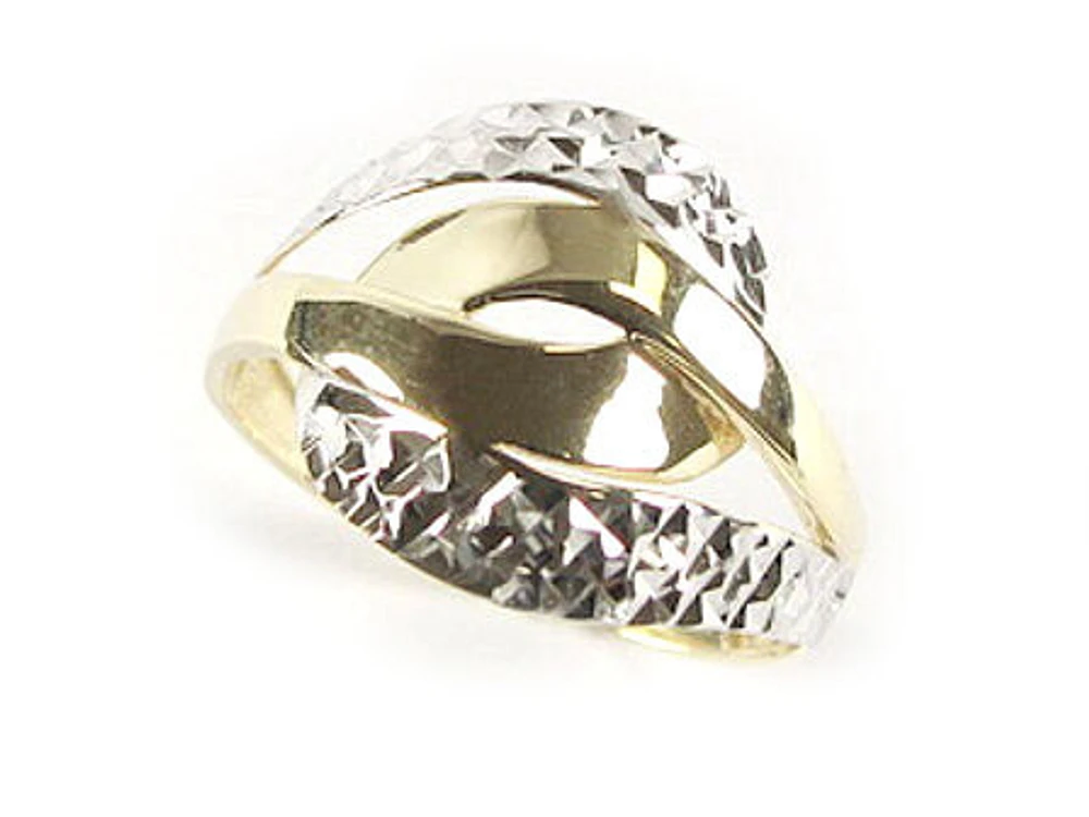 10K Yellow & White Gold Shimmer Cut Quad Layer Ring