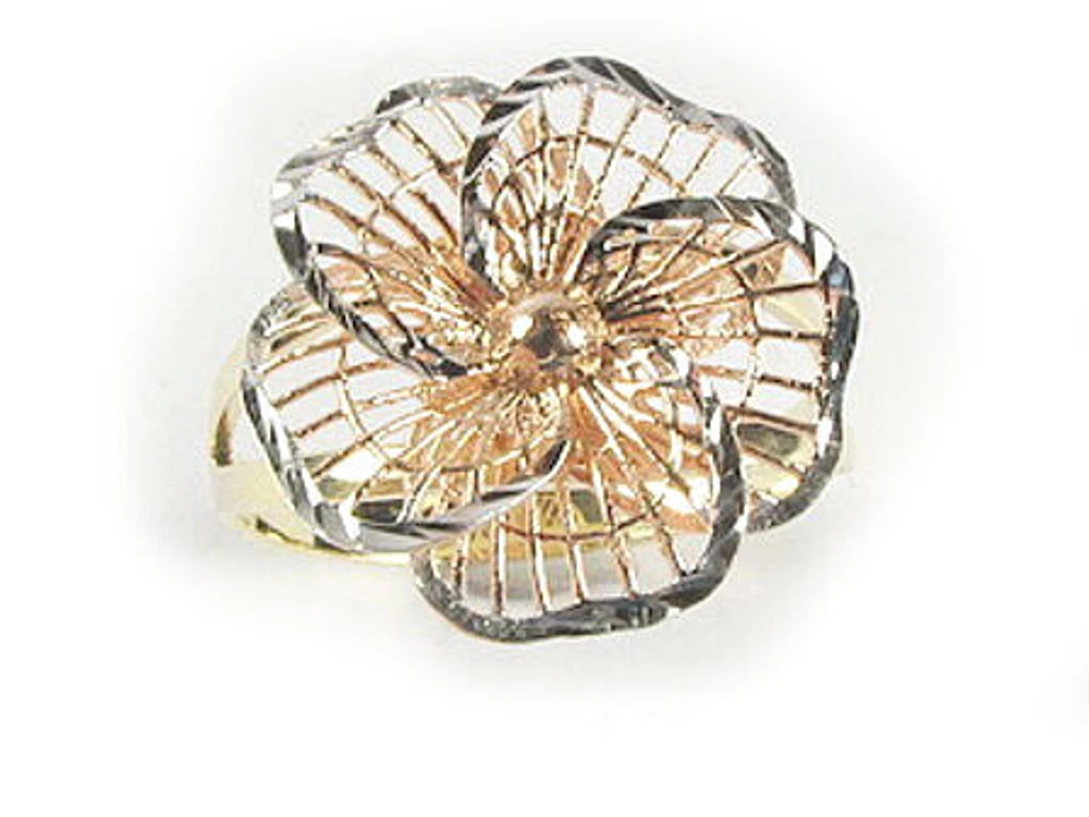 10K Yellow, White & Rose Gold Shimmer Cut Flower Pedal Ring