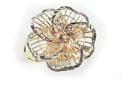 10K Yellow, White & Rose Gold Shimmer Cut Flower Pedal Ring