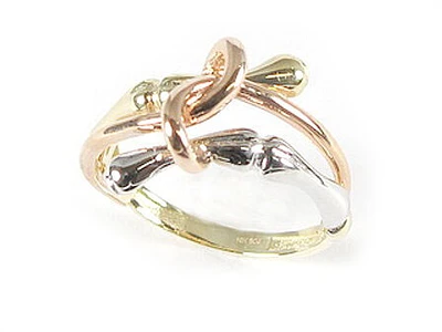 10K Yellow, White & Rose Gold Intertwined Ring