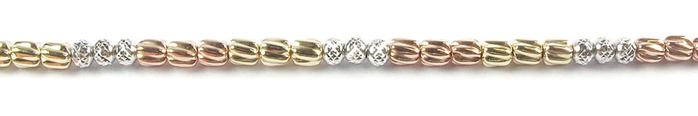 10K Yellow, White & Rose Gold Multi Shape Ball Bracelet