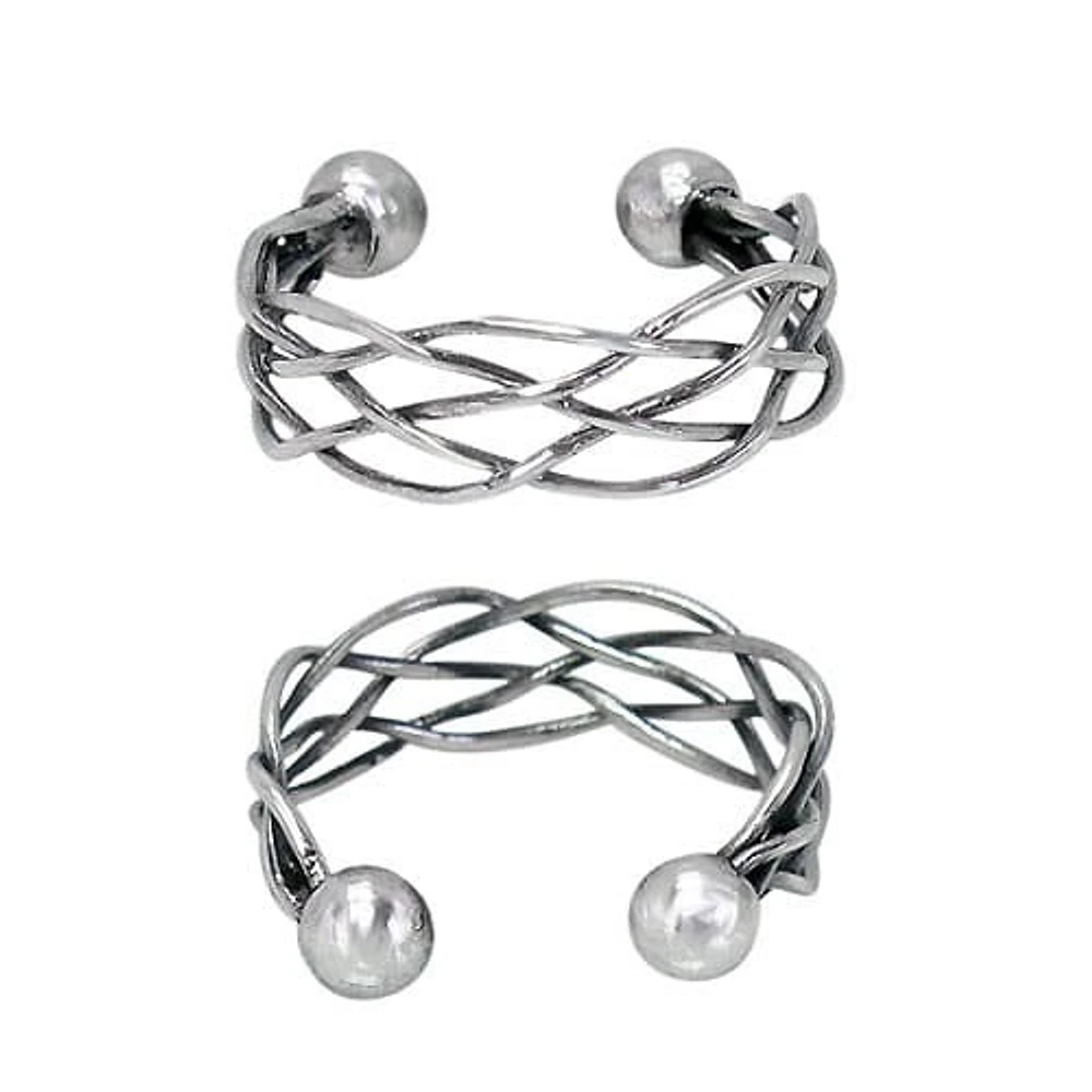 Sterling Silver, Adjustable Ring With 5Mm Ball Bead And 6mm Braided Band