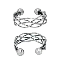 Sterling Silver, Adjustable Ring With 5Mm Ball Bead And 6mm Braided Band