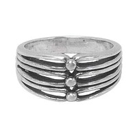 Sterling Silver Ring With 2.5mm Ball Bead And Line Design. Approximate Size: 9mm Width