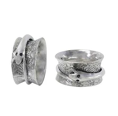 Sterling Silver, Meditation Ring With Snake Design Loop. Approx Size: 11mm Width