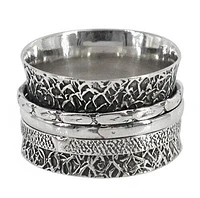 Sterling Silver, Meditation Ring With 3 Different Style Band, 15mm Width