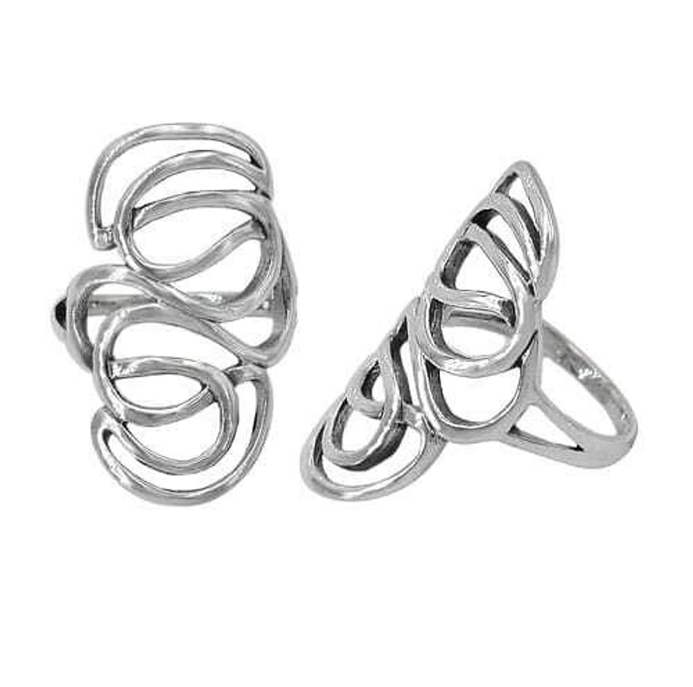 Sterling Silver Long Ring With Swirl Design, 32mm Length