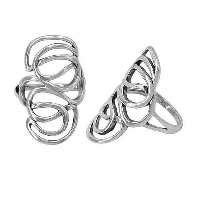 Sterling Silver Long Ring With Swirl Design, 32mm Length