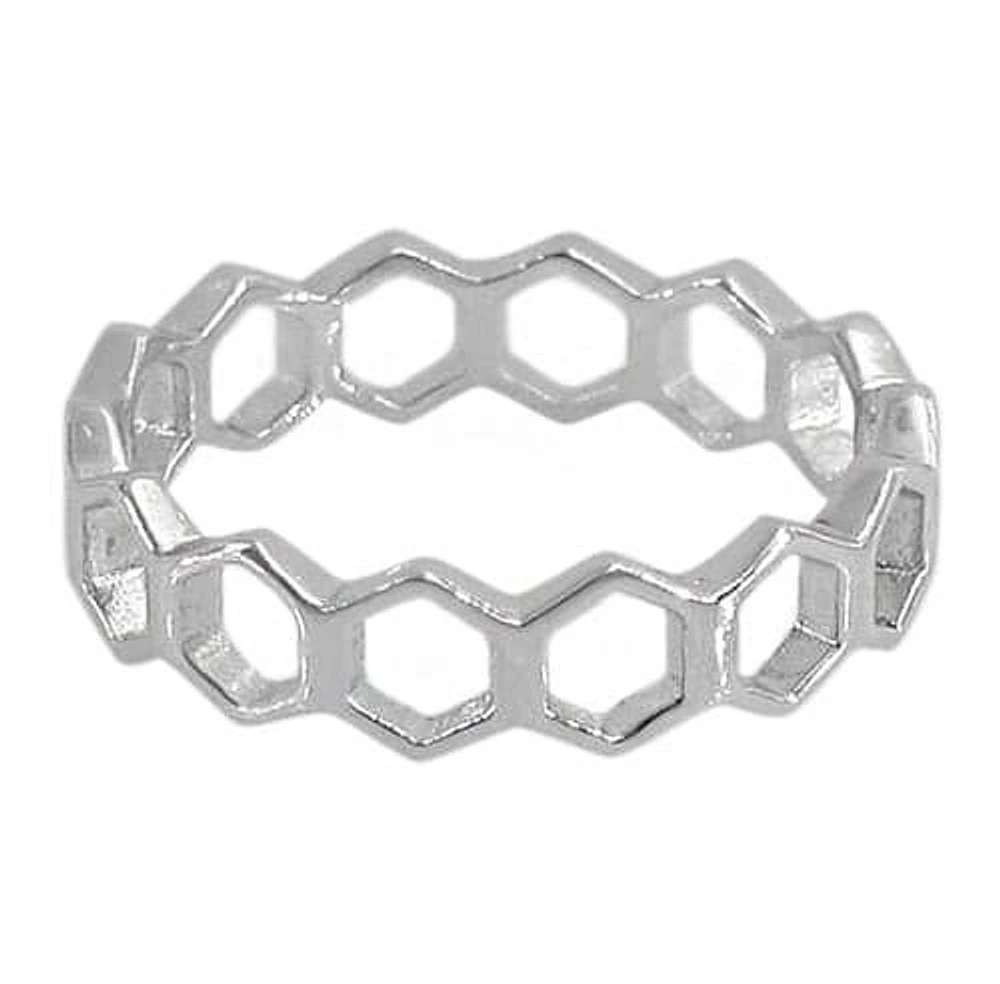 Sterling Silver With Rhodium Plated Hexagon Shape Band, 5Mm Width.