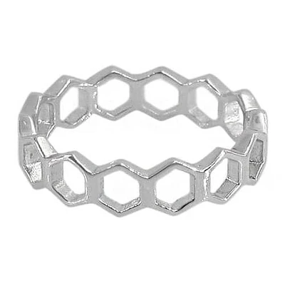 Sterling Silver With Rhodium Plated Hexagon Shape Band, 5Mm Width.