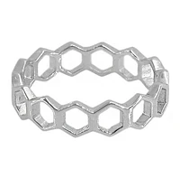 Sterling Silver With Rhodium Plated Hexagon Shape Band, 5Mm Width.