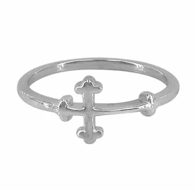 Sterling Silver With Rhodium Cross Ring, 9mm Width