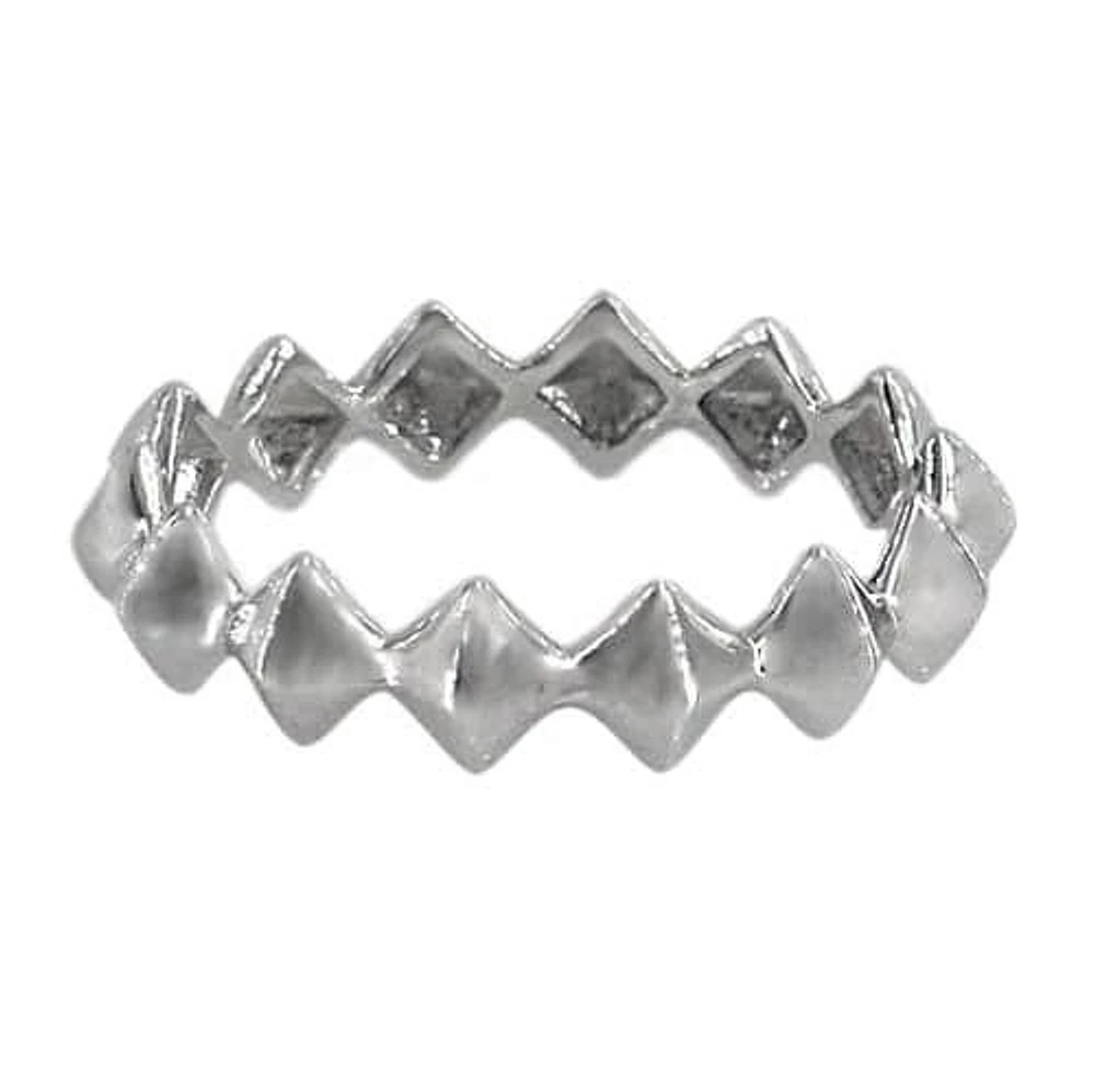 Sterling Silver With Rhodium Plated Diamond Shape Band, 5mm Width