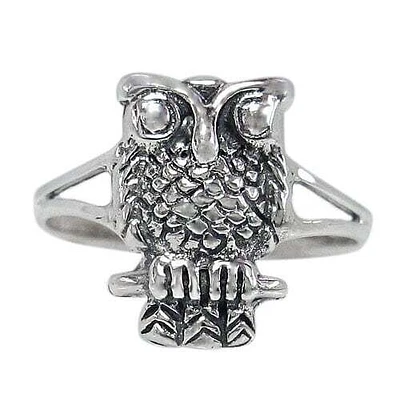 Sterling Silver, Detail Owl Ring. Approximate Frame Size: 15mm L X 10mm W