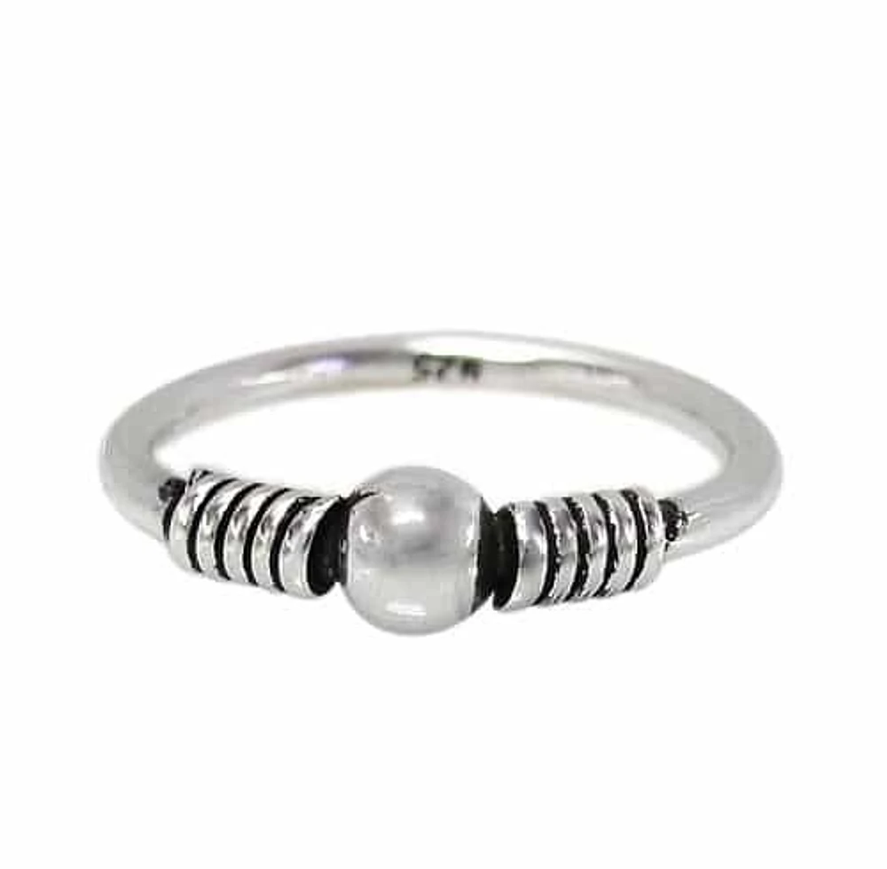 Sterling Silver Ring With 5mm Ball Bead. Approximate Band Size: 2mm Width