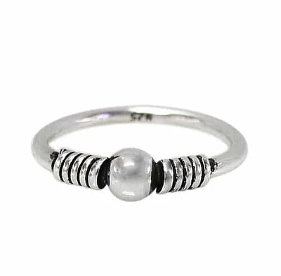 Sterling Silver Ring With 5mm Ball Bead. Approximate Band Size: 2mm Width