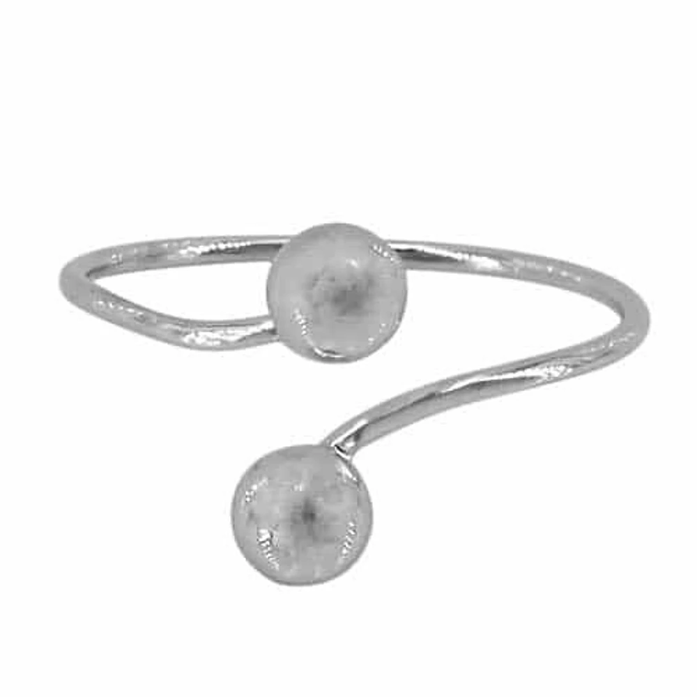 Sterling Silver With Rhodium Double Ball Bead Ring, 5mm Bead, 1mm Band