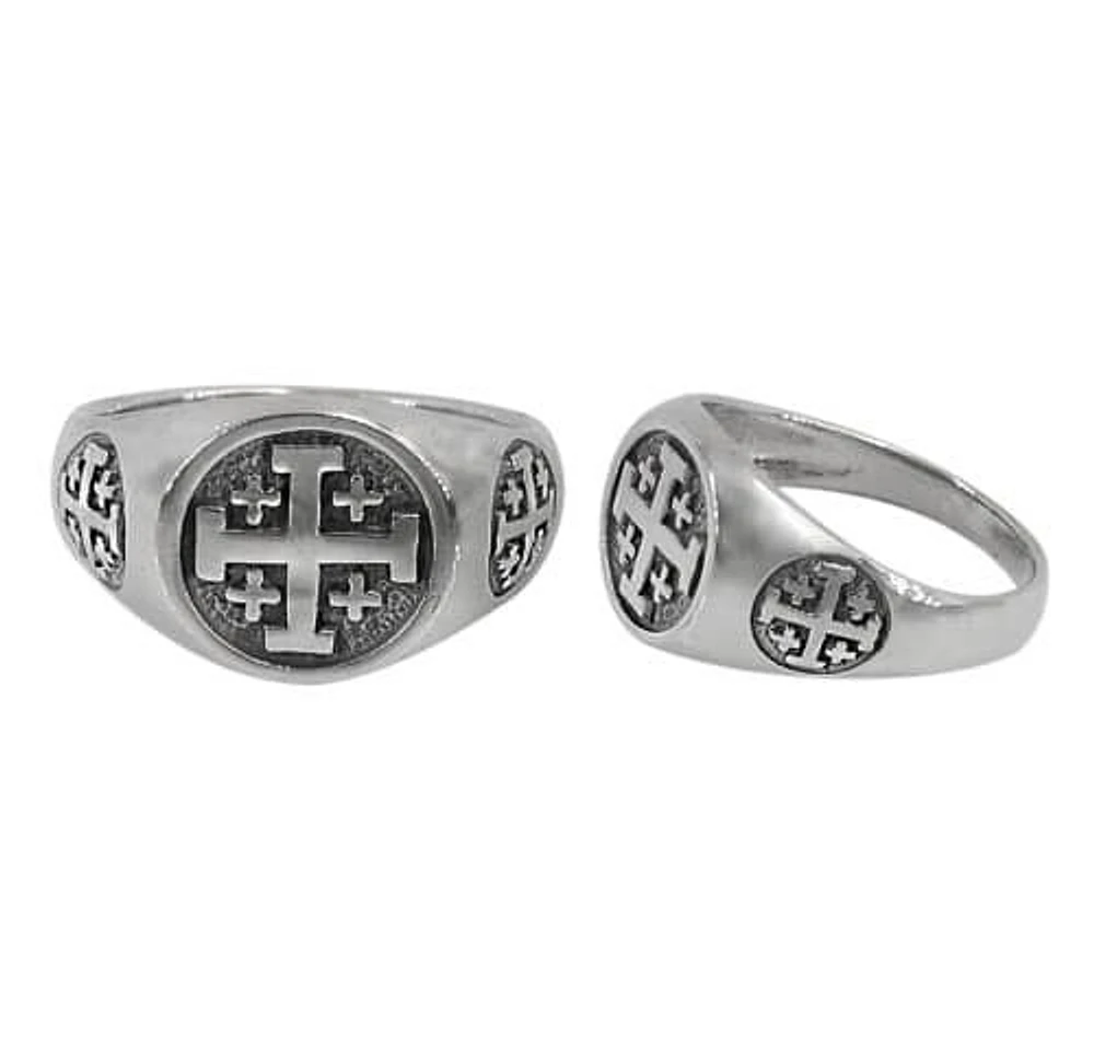 Sterling Silver Jerusalem Cross Ring, 12mm Width