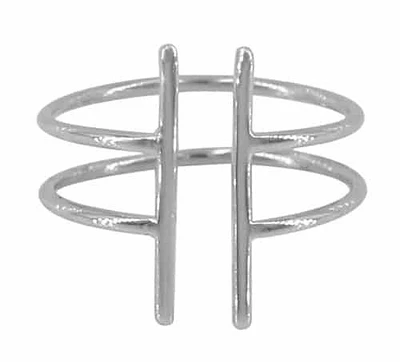 Sterling Silver With Rhodium Double Bar Ring, 18Mm Height Of Bar