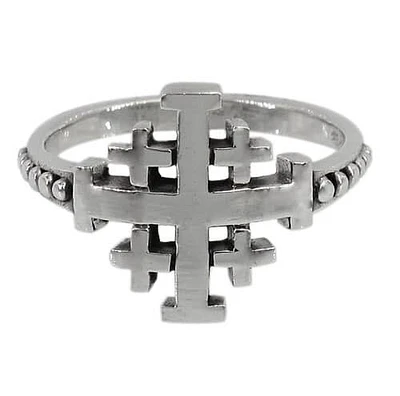 Sterling Silver Jerusalem Cross Ring, 15mm Width