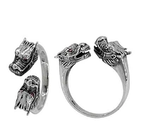 Sterling Silver, Dragon Head Ring With Red Cubic Zirconia, 7mm Width