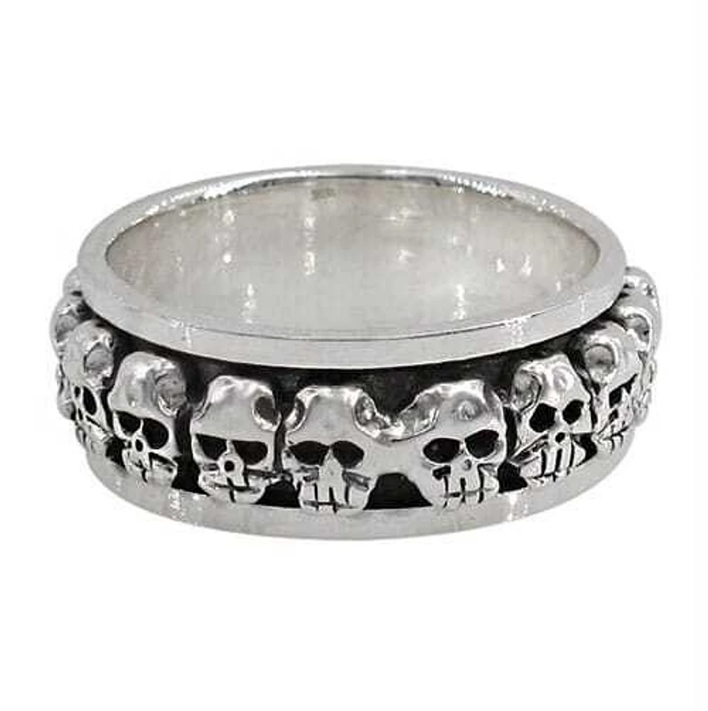 Sterling Silver Skull Head Spin Ring, 9.5mm Width