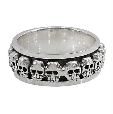 Sterling Silver Skull Head Spin Ring, 9.5mm Width