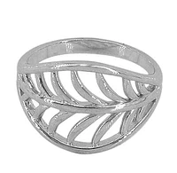 Sterling Silver With Rhodium Leaf Ring, 15mm Width (Widest)