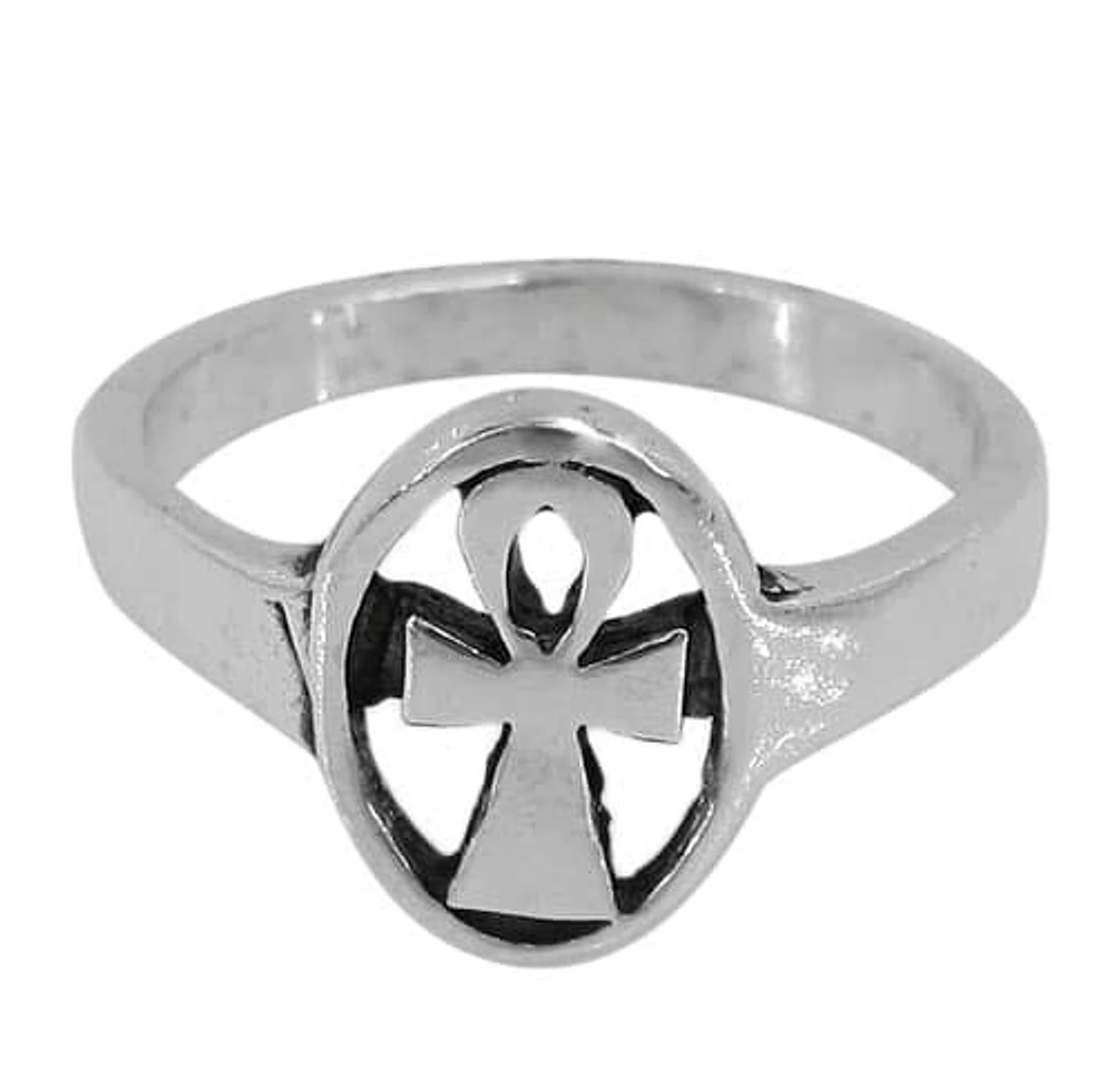 Sterling Silver Ankh Cross Ring, 13mm Width