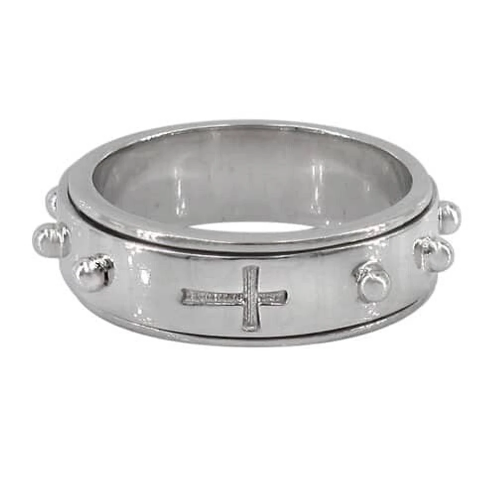 Sterling Silver With Rhodium, Rosary Spin Ring, 7mm Width