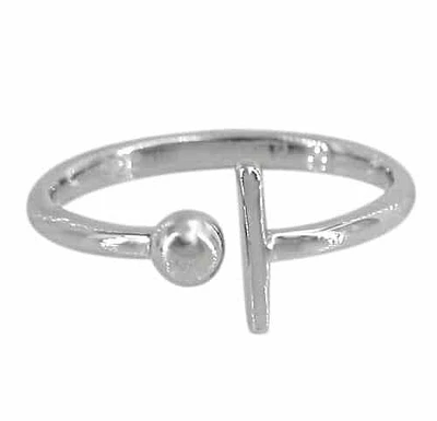 Sterling Silver With Rhodium Plated Adjustable Ring, 4mm(Ball Bead), 9X1mm (Bar), 2mm Width(Band)