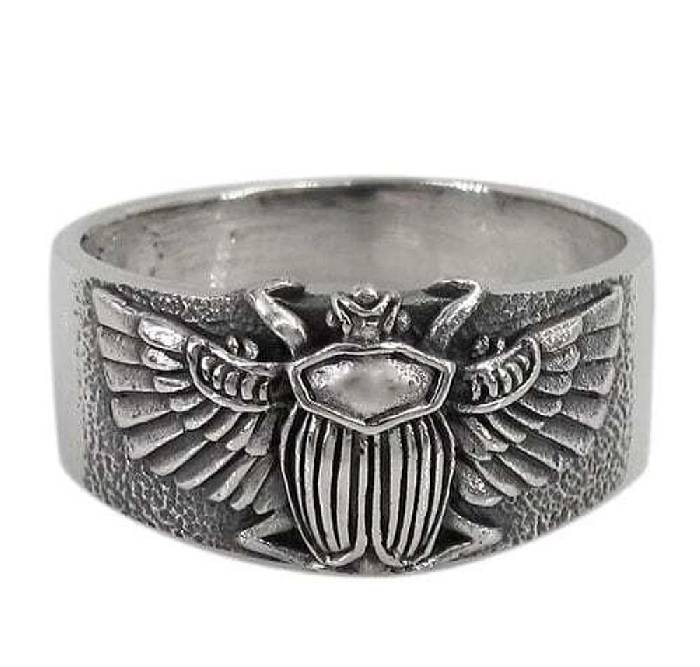 Sterling Silver Egyptian Amulet Scarab Ring, 11mm Width