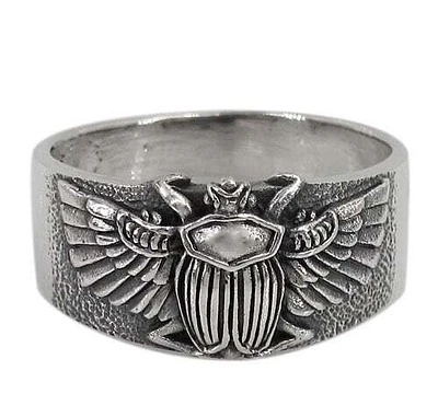 Sterling Silver Egyptian Amulet Scarab Ring, 11mm Width