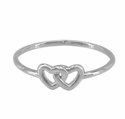 Sterling Silver With Rhodium Double Heart Ring, 5X9mm(Hearts), 1mm(Band)