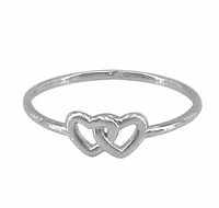 Sterling Silver With Rhodium Double Heart Ring, 5X9mm(Hearts), 1mm(Band)