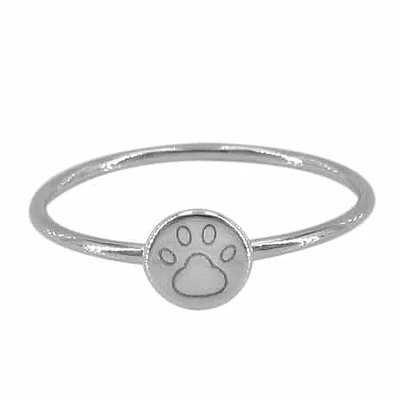 Sterling Silver With Rhodium, 6mm Dog Paw Ring With 1mm Band
