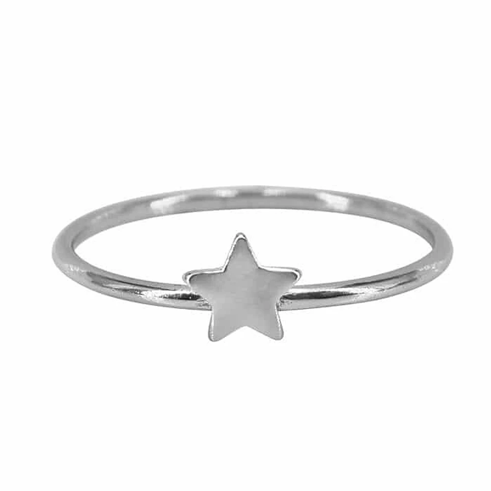 Sterling Silver With Rhodium,  5mm Star Ring, 1mm Band