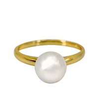 Sterling Silver With Gold, 8.5mm White Pearlized Agate Stone Ring