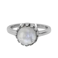 Sterling Silver With Rhodium, 8mm Moonstone Ring, 2mm Band