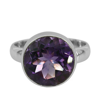 Sterling Silver With Rhodium, 12Mm Amethyst Ring, 4mm Band