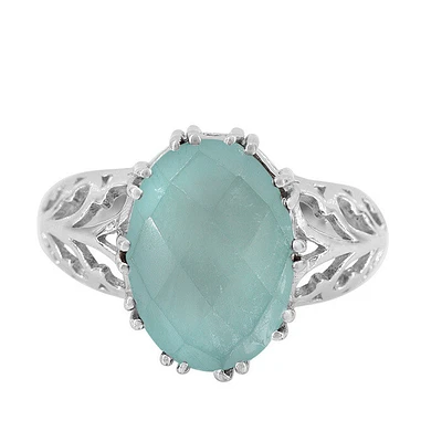 Sterling Silver With Rhodium, 11X14mm Chalcedony Ring