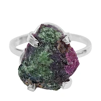 Sterling Silver, 9X10mm Rough Ruby Zoisite Ring, 2mm Band