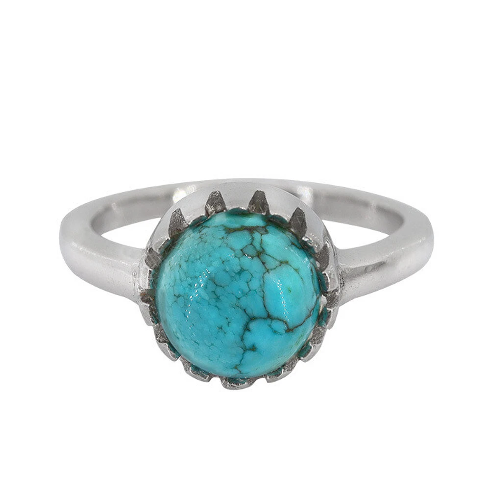 Sterling Silver With Rhodium, 8mm Larimar  Ring, 2mm Band