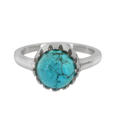 Sterling Silver With Rhodium, 8mm Larimar  Ring, 2mm Band