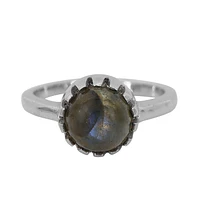 Sterling Silver With Rhodium, 8mm Labradorite Ring, 2mm Band