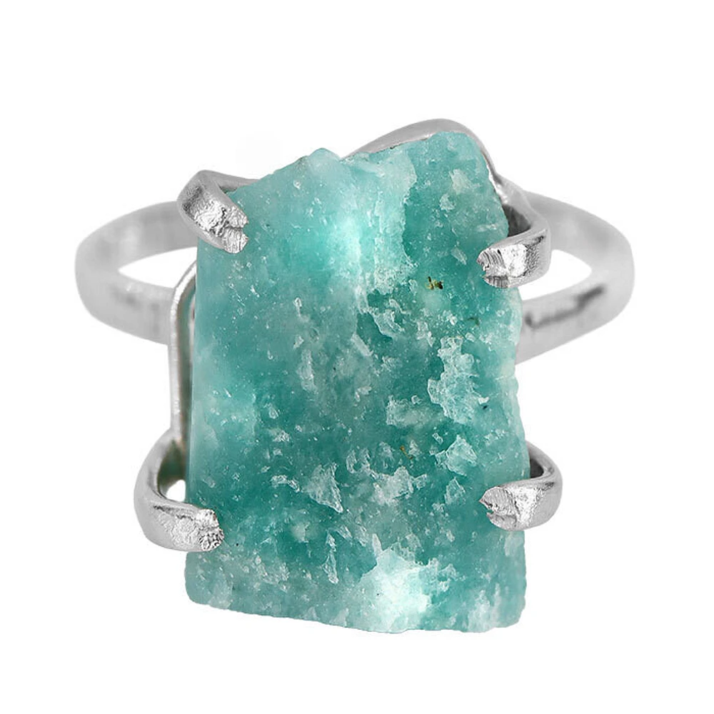 Sterling Silver, 10X12mm Rough Amazonite Ring, 2mm Band