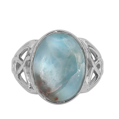 Sterling Silver With Rhodium, 11X16mm Larimar Ring With Celtic Band